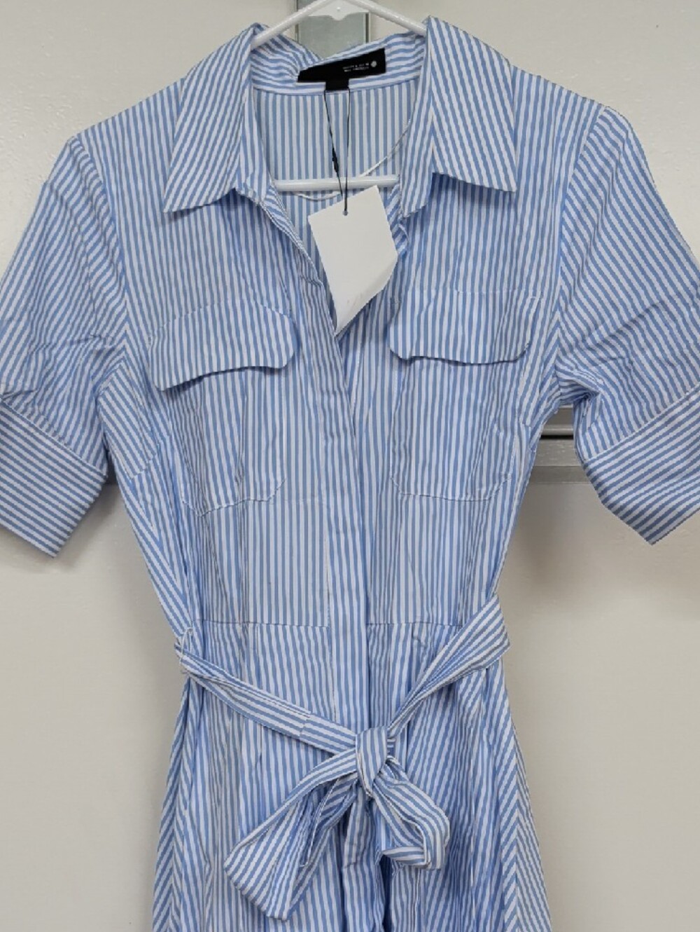 Zara Blue and White Striped Maxi Poplin Shirt dress Waist Tie S M NWT 2640/596 - Picture 12 of 17